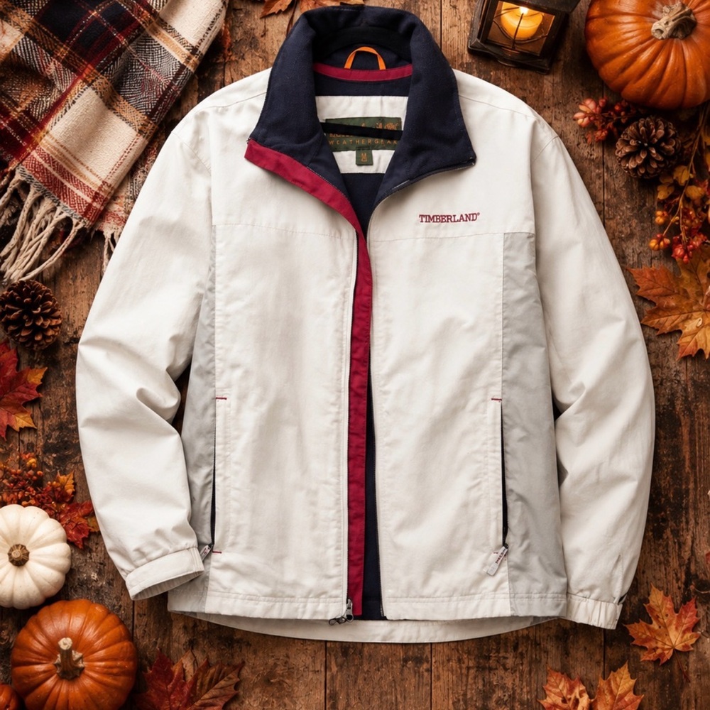 Timberland Light Gray Jacket with Navy and Burgundy Accents